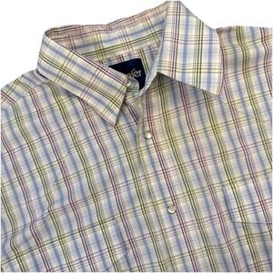 Wrangler Western VTG Mens L Pearl Snap Long Sleeve Plaid Button Up‎ Green Blue